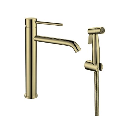 Braižyto aukso aukštas praustuvo maišytuvas su bidette, high basin mixer with bidet Cherry, brushed gold