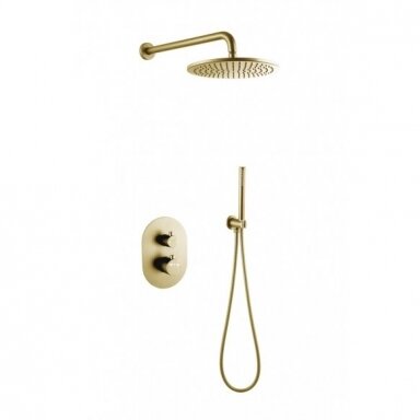 Braižyto aukso plieninis termostatinis potinkinis dušo komplektas, BUILT IN THERMOSTATIC RAIN SHOWER SET CHERRY, BRUSHED GOLD Braižyto aukso plieninis termostatinis potinkinis dušo komplektas, BUILT IN THERMOSTATIC RAIN SHOWER SET CHERRY, BRUSHED GOLD