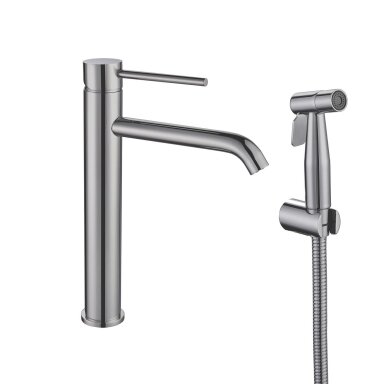 Braižyto plieno aukštas praustuvo maišytuvas su bidette, basin mixer with bidet Cherry, brushed steel