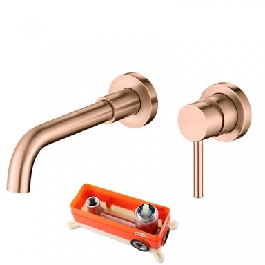 Braižyto raudono aukso plieninis potinkinis sieninis praustuvo maišytuvas BUILT-IN BASIN MIXER CHERRY, BRUSHED ROSE GOLD Braižyto raudono aukso plieninis potinkinis sieninis praustuvo maišytuvas BUILT-IN BASIN MIXER CHERRY, BRUSHED ROSE GOLD