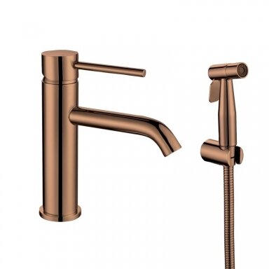 Braižyto vario, rausvo aukso plieninis  praustuvo maišytuvas su bidette, basin mixer with bidet Cherry, brushed rose gold