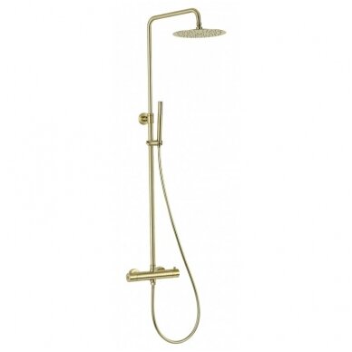 Braižyto aukso plieninis dušo stovas su snapu, rain shower set with bath spout Cherry, brushed gold 5