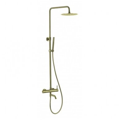 Braižyto aukso plieninis termostatinis dušo stovas, rain shower set with bath spout Cherry, brushed gold 6