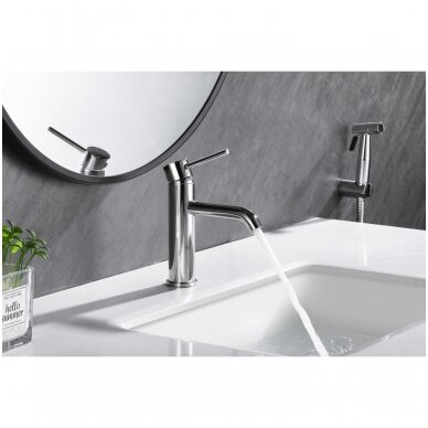 Braižyto plieno praustuvo maišytuvas, basin mixer Cherry, brushed steel 7