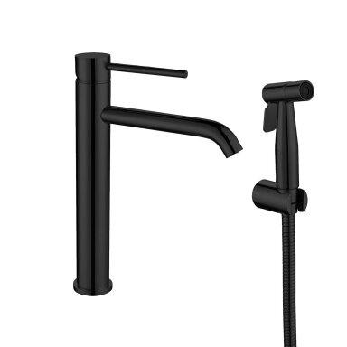 Juodas matas aukštas praustuvo maišytuvas su bidette, high basin mixer with bidet Cherry, black mat Juodas matas aukštas praustuvo maišytuvas su bidette, high basin mixer with bidet Cherry, black mat