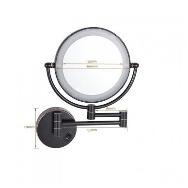 Kosmetinis veidrodis dvipusis didina 3 kart su led apšvietimu chromas, auksas, bronza, juodos spalvos 89401G