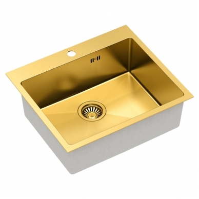 Stačiakampė aukso spalvos virtuvinė plautuvė  pagamintas iš nerūdijančio plieno (SteelQ), padengtas  NANO PVD danga 1